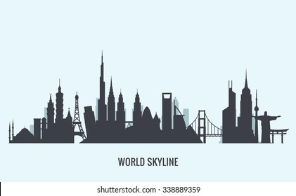 World skyline silhouette. Travel and tourism background.