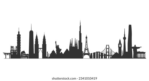 World skyline. Travel and tourism background. Vector flat illustration