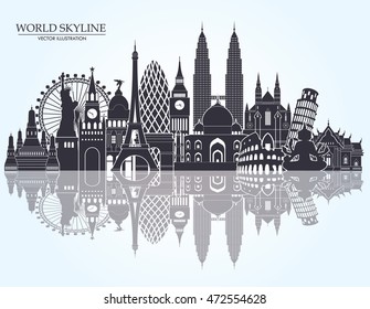 World skyline. Travel and tourism background. Vector illustration