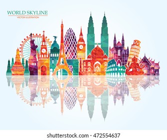 World skyline. Travel and tourism background. Vector illustration