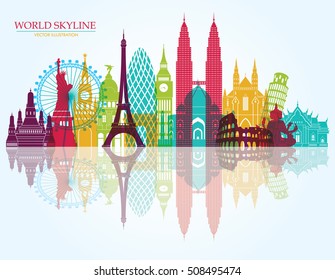 World skyline. Travel and tourism background. Vector illustration