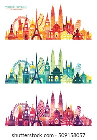 World skyline. Travel and tourism background. Vector illustration