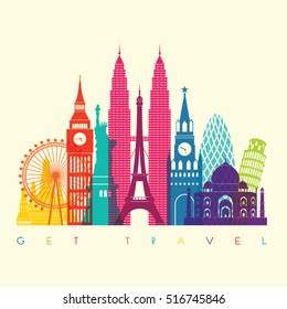 World skyline. Travel and tourism background. Vector illustration