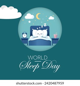 World Sleep Day is an annual event celebrated each year in March. This is an opportunity to stop and think about your sleeping habits, consider how much they impact your well-being. Vector art