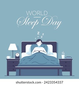 World Sleep Day is an annual event celebrated each year in March. This is an opportunity to stop and think about your sleeping habits, consider how much they impact your well-being. Vector art