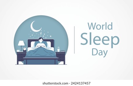 World Sleep Day is an annual event celebrated each year in March. This is an opportunity to stop and think about your sleeping habits, consider how much they impact your well-being. Vector art