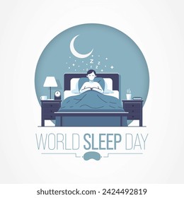 World Sleep Day is an annual event celebrated each year in March. This is an opportunity to stop and think about your sleeping habits, consider how much they impact your well-being. Vector art