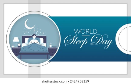 World Sleep Day is an annual event celebrated each year in March. This is an opportunity to stop and think about your sleeping habits, consider how much they impact your well-being. Vector art