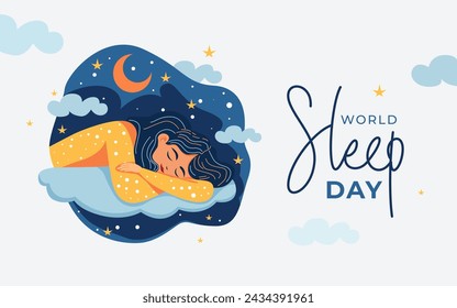 Ilustración de fondo del Día Mundial del Sueño con ilustración de mujeres durmiendo