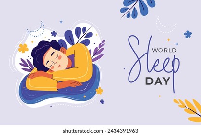 World Sleep Day Background illustration with Sleeping Boy illustration