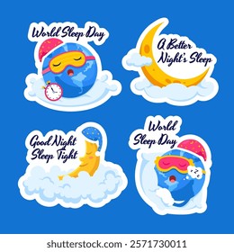 World Sleep Day Background Illustration in Flat Cartoon Style for Label