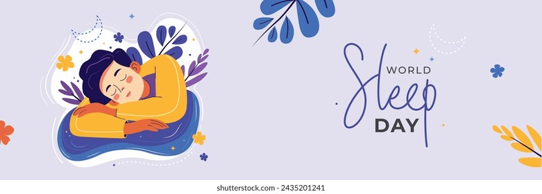 World Sleep Day Banner Background illustration with Sleeping Boy illustration