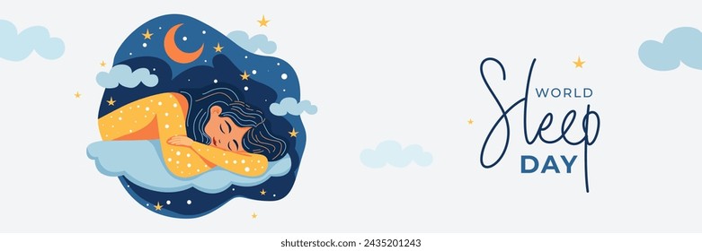 World Sleep Day Banner Background illustration with Sleeping Girl illustration