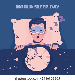 World Sleep Day Celebration. Happy World Sleep Day Background. March 15. Vector illustration design Template for Poster, Banner, Card, Post, Cover. bed and pillows.