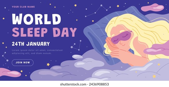 World Sleep Day Celebration. Happy World Sleep Day Background. March 15. Vector illustration design Template for Poster, Banner, Card, Post, Cover. bed and pillows.