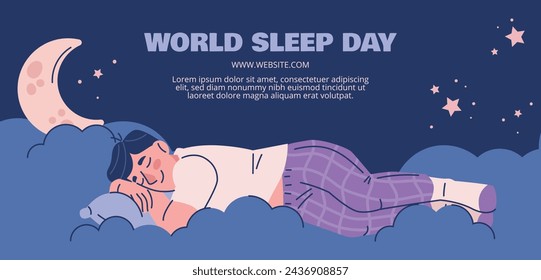 World Sleep Day Celebration. Happy World Sleep Day Background. March 15. Vector illustration design Template for Poster, Banner, Card, Post, Cover. bed and pillows.