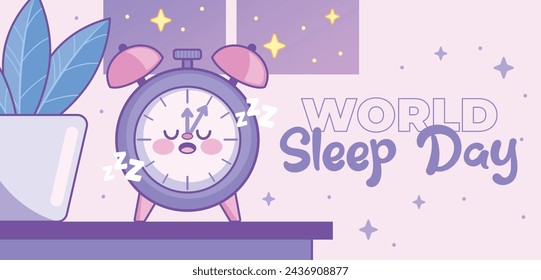 World Sleep Day Celebration. Happy World Sleep Day Background. March 15. Vector illustration design Template for Poster, Banner, Card, Post, Cover. bed and pillows.