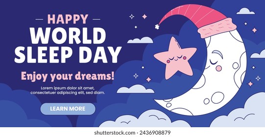 World Sleep Day Celebration. Happy World Sleep Day Background. March 15. Vector illustration design Template for Poster, Banner, Card, Post, Cover. bed and pillows.