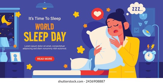 World Sleep Day Celebration. Happy World Sleep Day Background. March 15. Vector illustration design Template for Poster, Banner, Card, Post, Cover. bed and pillows.