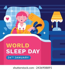 World Sleep Day Celebration. Happy World Sleep Day Background. March 15. Vector illustration design Template for Poster, Banner, Card, Post, Cover. bed and pillows.