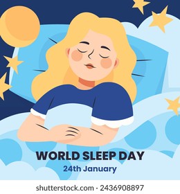 World Sleep Day Celebration. Happy World Sleep Day Background. March 15. Vector illustration design Template for Poster, Banner, Card, Post, Cover. bed and pillows.