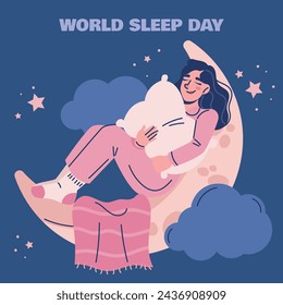 World Sleep Day Celebration. Happy World Sleep Day Background. March 15. Vector illustration design Template for Poster, Banner, Card, Post, Cover. bed and pillows.