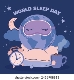 World Sleep Day Celebration. Happy World Sleep Day Background. March 15. Vector illustration design Template for Poster, Banner, Card, Post, Cover. bed and pillows.