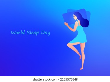 World sleep day concept, beautiful woman sleeping with good dream vector illustration. 