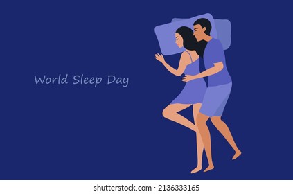 El concepto del día del sueño mundial, hermosa mujer durmiendo con buena ilustración vector de sueño. 