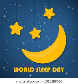 World sleep day concept. Good night. Star and moon shape in the sky. Night and dream. Midnight slumber.