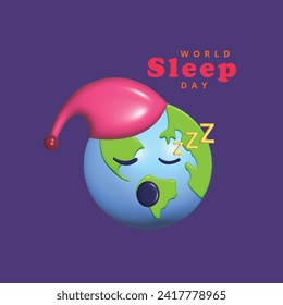 World sleep day concept. Realistic 3d object cartoon style.