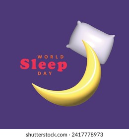 World sleep day concept. Realistic 3d object cartoon style.