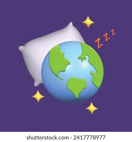 World sleep day concept. Realistic 3d object cartoon style.