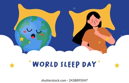 World sleep day. Cute planet Earth sleeping under a blanket on an international holiday
