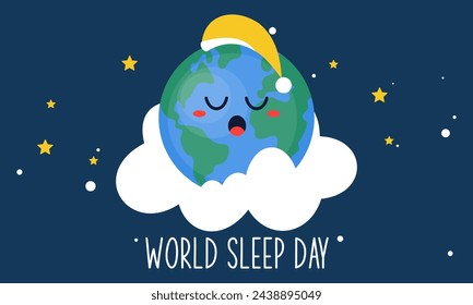 Día mundial del sueño. Lindo planeta Tierra durmiendo bajo una manta en un día festivo internacional