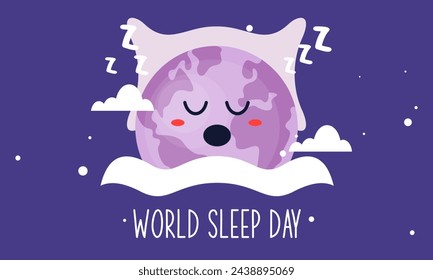 World sleep day. Cute planet Earth sleeping under a blanket on an international holiday
