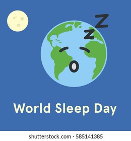 World Sleep Day. Earth sleeping. Flat vector illustration