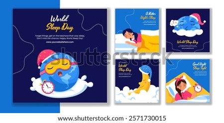 World Sleep Day Flat Cartoon Hand-Drawn Background Illustration for Social Media Posts