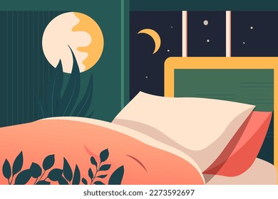World sleep day, girl sleeping in bed with flowers and plants in the background, vector illustration