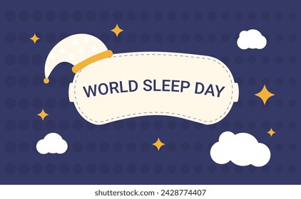 World sleep day horizontal banner. Sleeping mask with text card poster. Template for holiday design. Vector illustration.