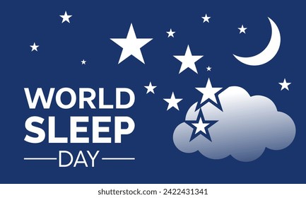 World Sleep Day Observed every year of March 15th, Medical Health Awareness Vector banner, flyer, poster and social medial template design.
