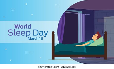 Día Mundial del Sueño el 18 de marzo folleto de negocios diseño de pancarta modelo horizontal vector, presentación de portada abstracto, póster de publicación moderno y banner-banner.