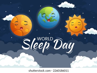 World Sleep Day on March 17 Illustration with People Sleeping and Planet Earth in Sky Backgrounds Flat Cartoon Hand Drawn for Landing Page Templates