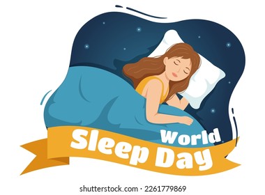 World Sleep Day on March 17 Illustration with People Sleeping and Planet Earth in Sky Backgrounds Flat Cartoon Hand Drawn for Landing Page Templates