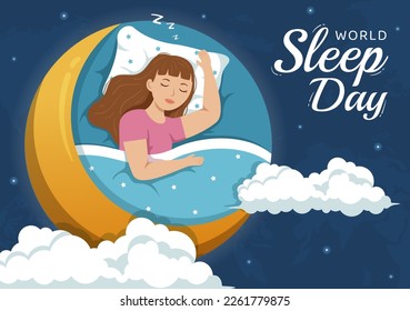 World Sleep Day on March 17 Illustration with People Sleeping and Planet Earth in Sky Backgrounds Flat Cartoon Hand Drawn for Landing Page Templates