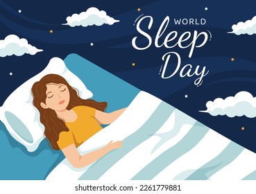 World Sleep Day on March 17 Illustration with People Sleeping and Planet Earth in Sky Backgrounds Flat Cartoon Hand Drawn for Landing Page Templates