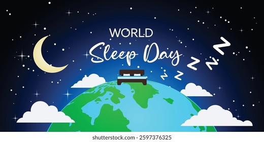 World Sleep Day on March with Planet Earth and cloud in night Sky Backgrounds.