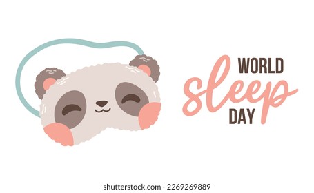 Cartel o cartel del Día Mundial del Sueño. Ilustración vectorial de una linda máscara de dormir con texto en una festividad internacional