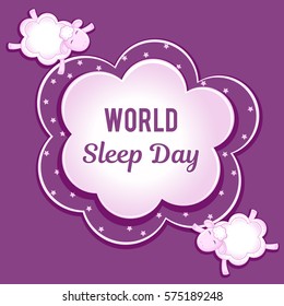 World Sleep Day. Sheep from the clouds fly with his eyes closed. Space for text.