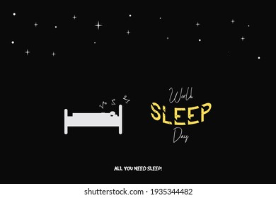 World Sleep Day Vector Design Illustration. Typography and bed vector on blue background. Sleep in night 